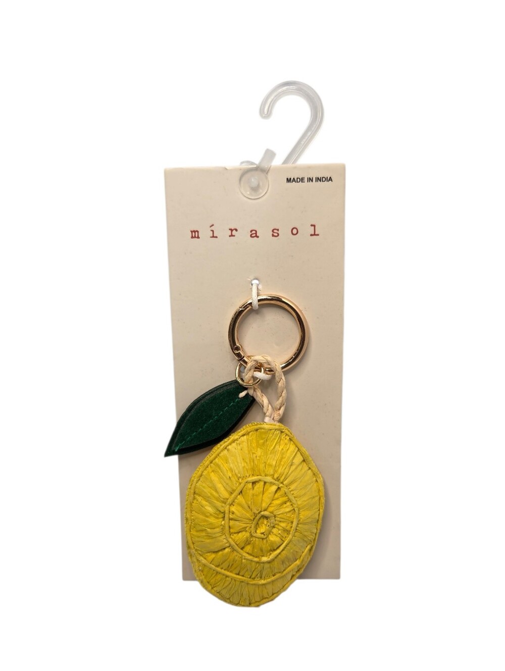 💛▪️Mirasol ▪️Yellow Lemon Charm Keychain with Green Leaf